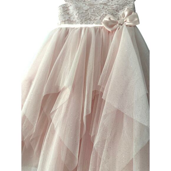 Jona Michelle GIRLS Lace Dress 5 Bow Tulle Glitter Party PINK GLITTER 5 - Picture 5 of 12